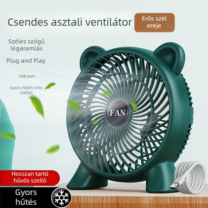 USB-asztali ventilátor — kompakt, háromlapátos, nagy teljesítményű, kollégiumi és otthoni használatra