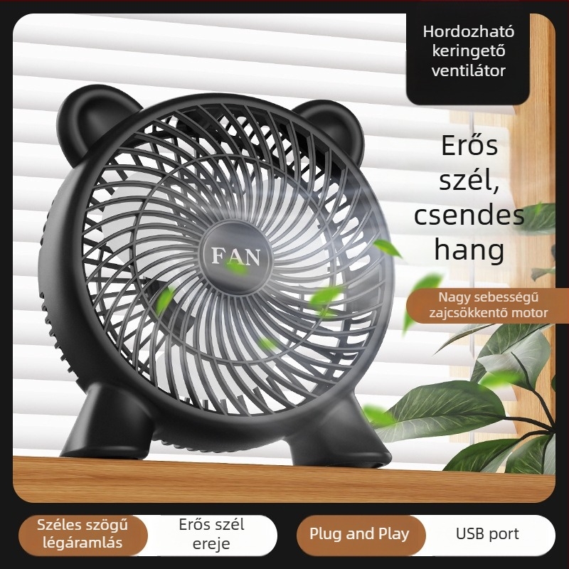 USB-asztali ventilátor — kompakt, háromlapátos, nagy teljesítményű, kollégiumi és otthoni használatra