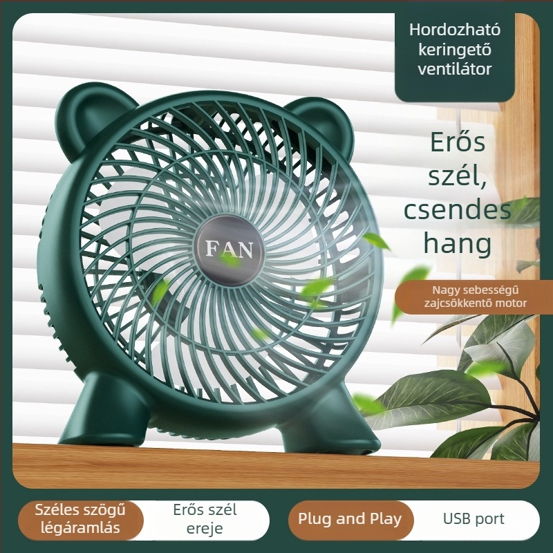 USB-asztali ventilátor — kompakt, háromlapátos, nagy teljesítményű, kollégiumi és otthoni használatra