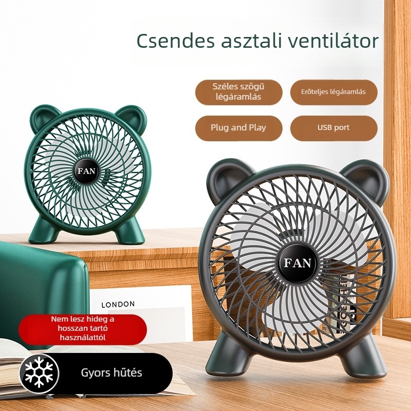 USB-asztali ventilátor — kompakt, háromlapátos, nagy teljesítményű, kollégiumi és otthoni használatra