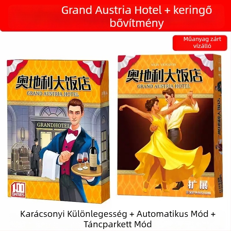 Ausztria Grand Hotel társasjáték kártyákkal és bővítéssel, 2–4 játékos számára – stratégiai és parti menedzsment