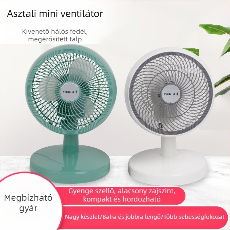Kompakt asztali ventilátor forgatható fejjel, háromlapátos, ideális diákszobákhoz és irodákhoz