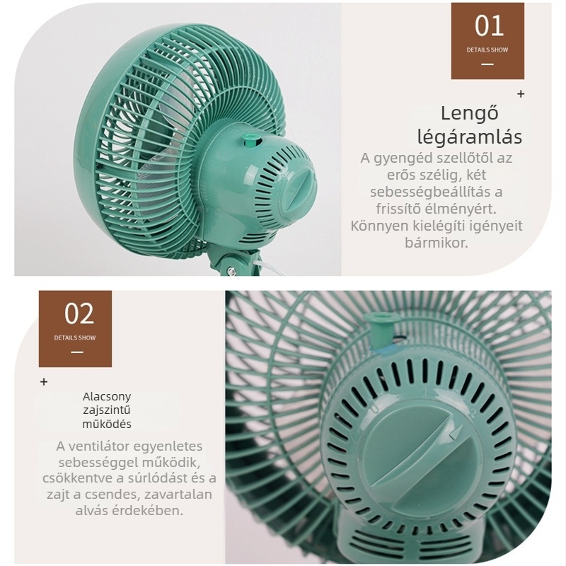 Kompakt asztali ventilátor forgatható fejjel, háromlapátos, ideális diákszobákhoz és irodákhoz