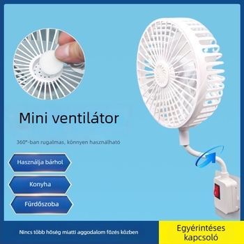 Fejlesztett kompakt ventilátor védőhálóval, 360° forgó, otthoni hálószobához, integrált háromtűs csatlakozó, hordozható
