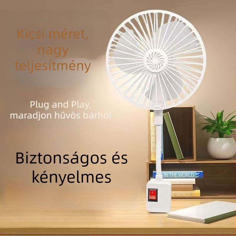 Fejlesztett kompakt ventilátor védőhálóval, 360° forgó, otthoni hálószobához, integrált háromtűs csatlakozó, hordozható
