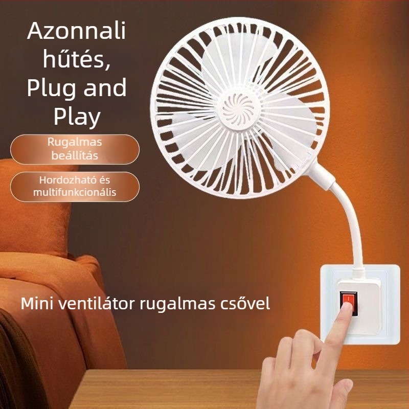 Fejlesztett kompakt ventilátor védőhálóval, 360° forgó, otthoni hálószobához, integrált háromtűs csatlakozó, hordozható