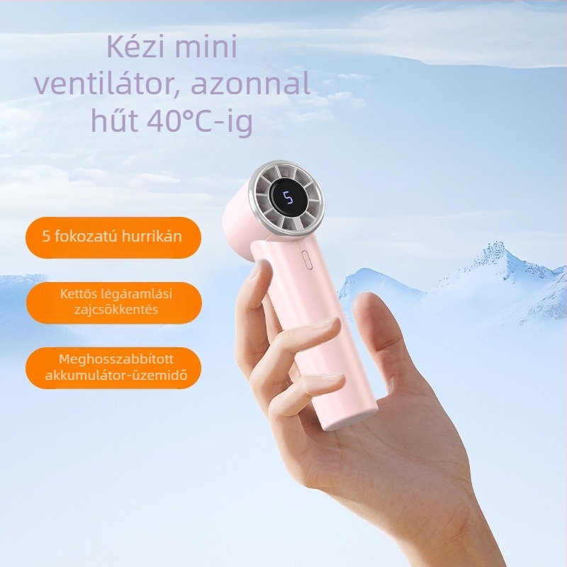 Kézben tartható mini ventilátor, nagy sebességű turbina, 5 lapát, beépített akkumulátor, USB kültéri hordozható ventilátor