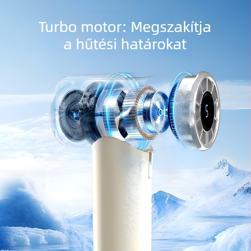 Kézben tartható mini ventilátor, nagy sebességű turbina, 5 lapát, beépített akkumulátor, USB kültéri hordozható ventilátor