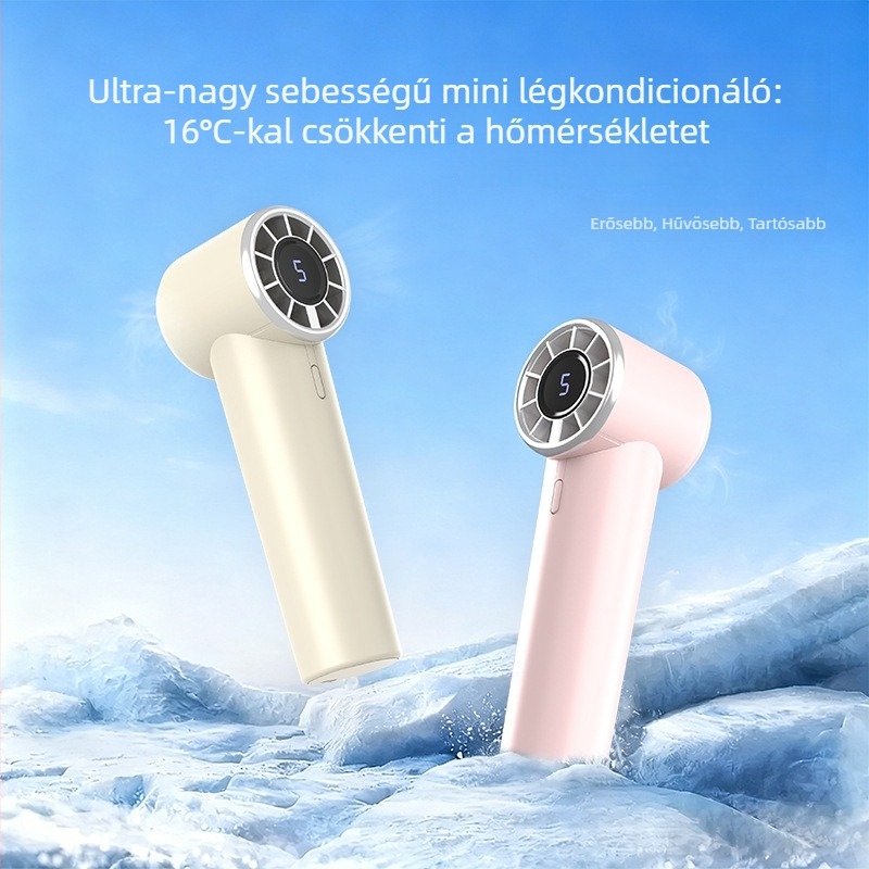 Kézben tartható mini ventilátor, nagy sebességű turbina, 5 lapát, beépített akkumulátor, USB kültéri hordozható ventilátor
