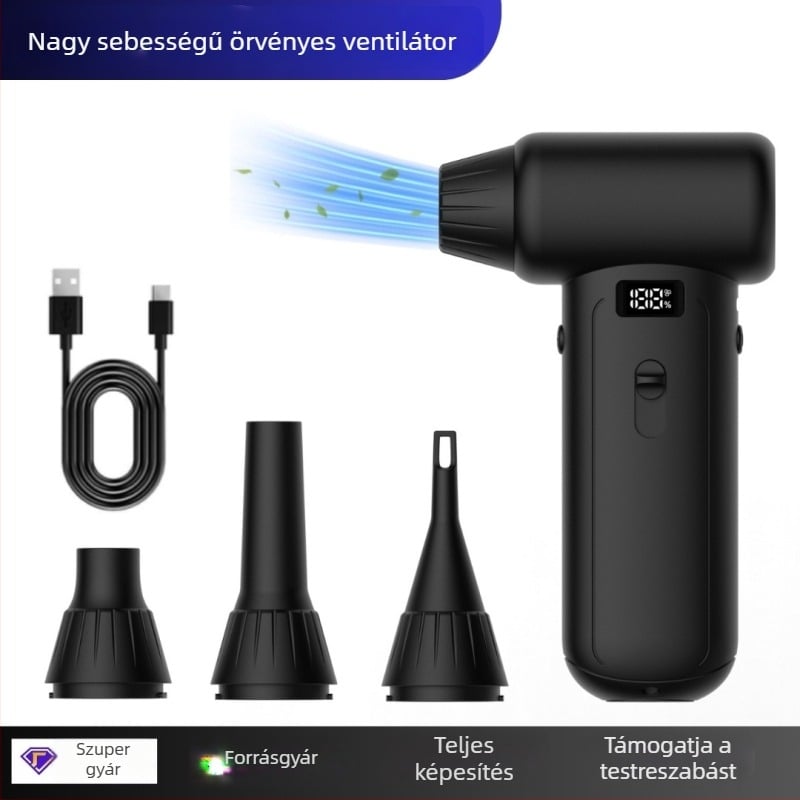 Erős hordozható turbó ventilátor LED világítással, 110 000 RPM, por eltávolító légfúvó