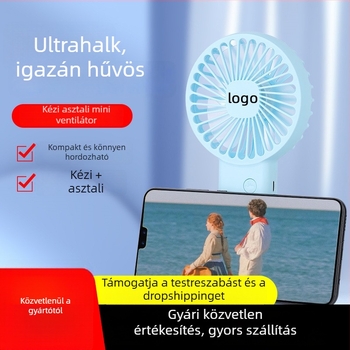 USB mini kézi és asztali ventilátor, hordozható, beépített akkumulátorral, egyéni logó