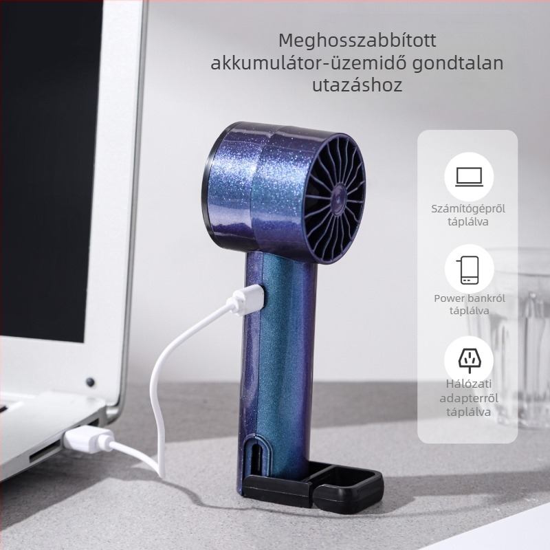 Kézi mini ventilátor USB-töltéssel, 5 lapát, 3 sebesség, zsebméretű hűtőventilátor