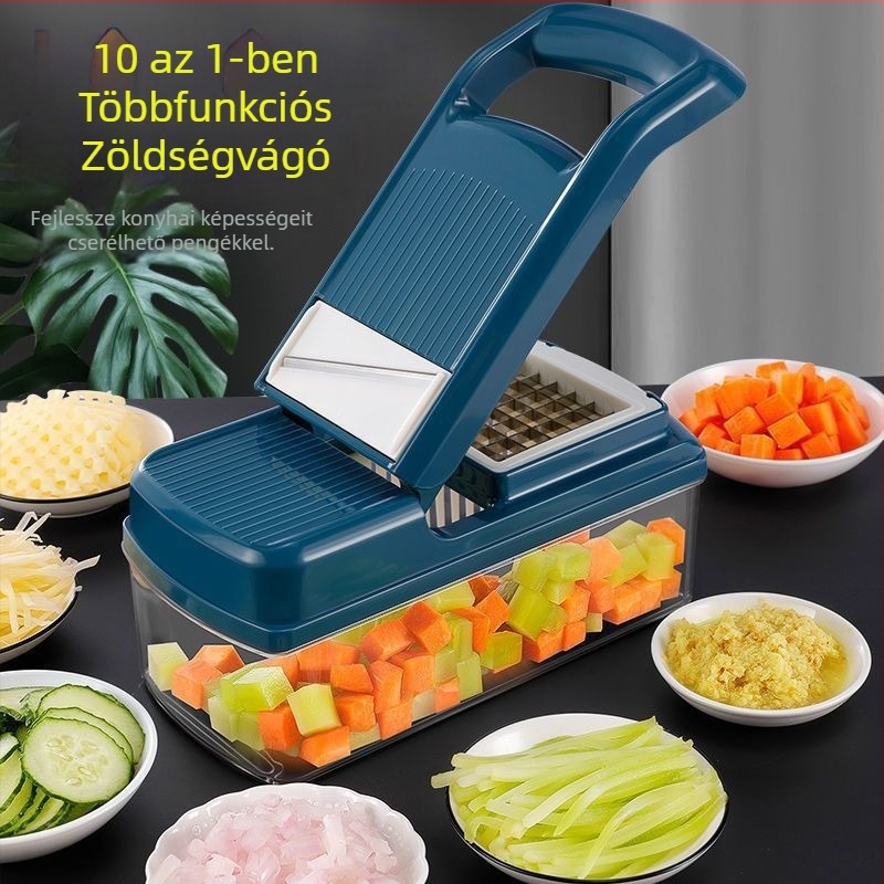Otthoni használatra szánt konyhai, többfunkciós zöldségvágó: zöldségek vágása, burgonya kockára vágása, reszelés, szeletelés