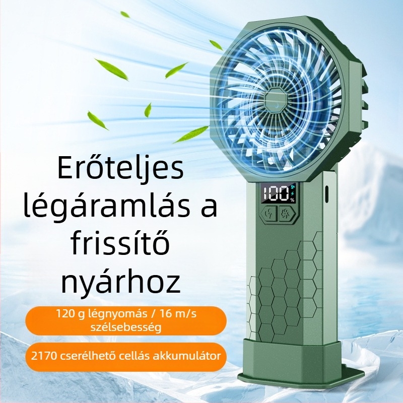 Kézben tartható kültéri ventilátor brushless motorral, digitális kijelzővel és erős légáramlattal