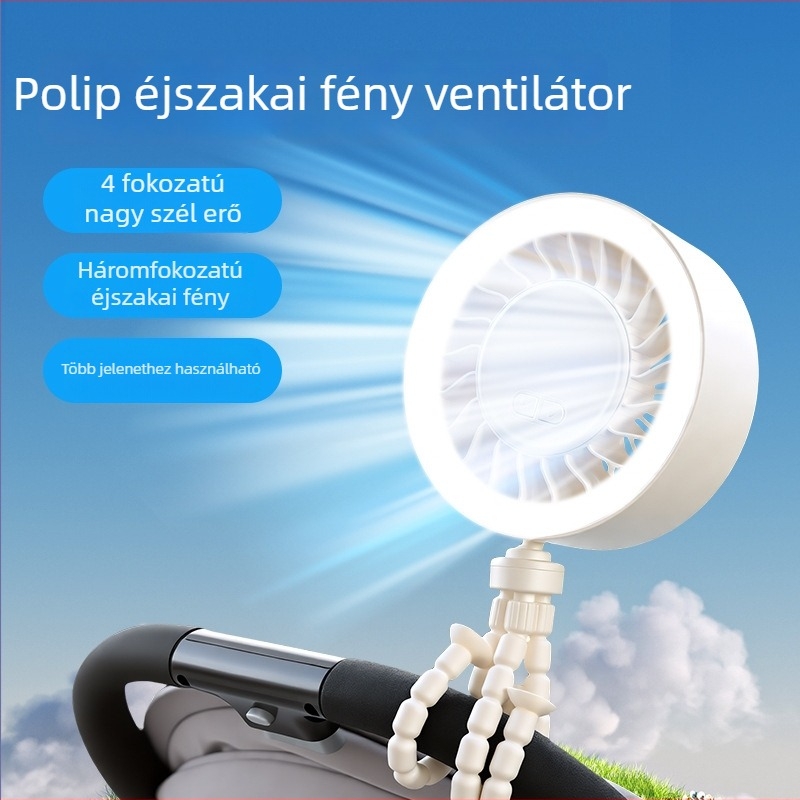 Új asztali ventilátor USB-vel, állítható szögű, polip alakú hűtőventilátor éjjeli fényével, hordozható