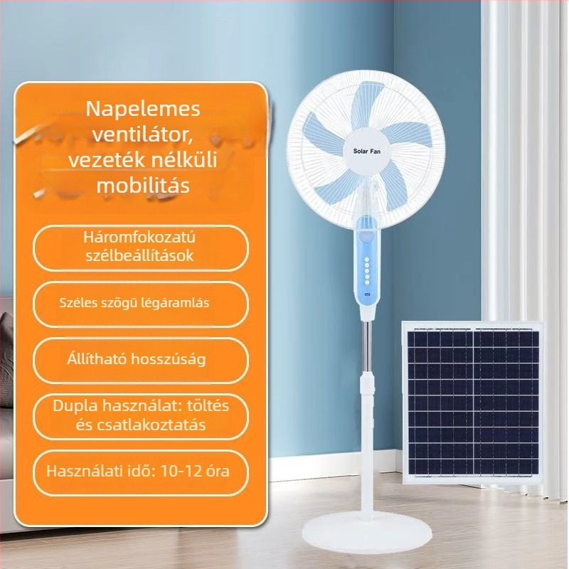Napelemes kültéri ventilátor kempingezéshez — csendes, újratölthető távirányítóval, 16 colos álló/asztali ventilátor