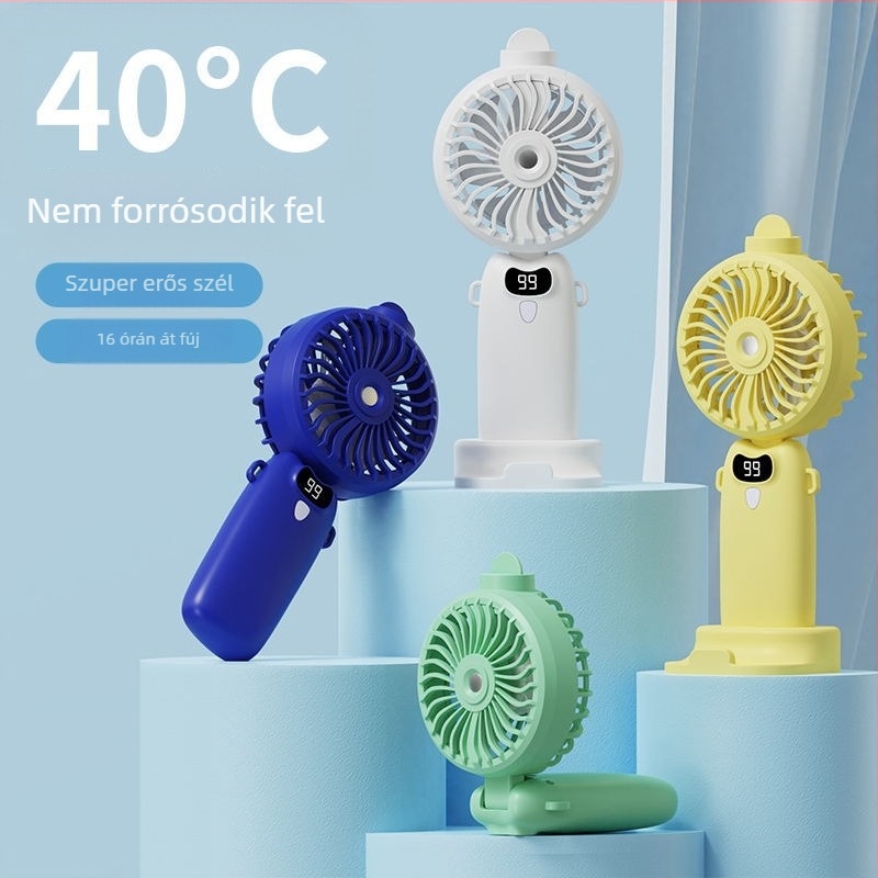 Hordozható mini ventilátor permetező funkcióval, USB-töltésű, kézi, csendes hűtés, ideális kollégiumokba