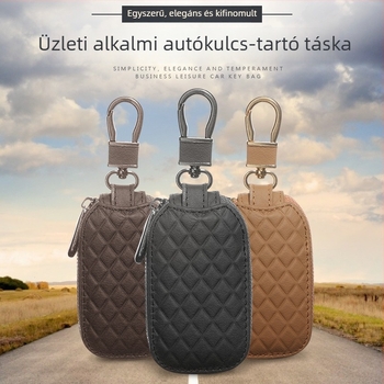 Univerzális autókulcs-tárca, valódi bőr, minimalist stílus, cipzárral, többfunkciós kulcsvédő