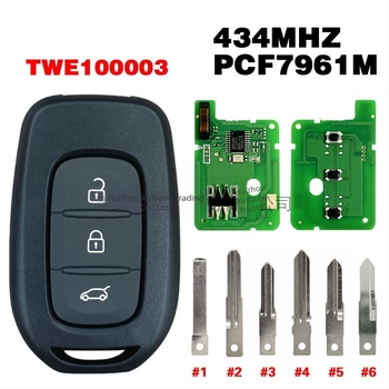 Renault Symbol 2012-2018 3-gombos sík penge kulcs, TWE100003 PCF7961M 434MHz
