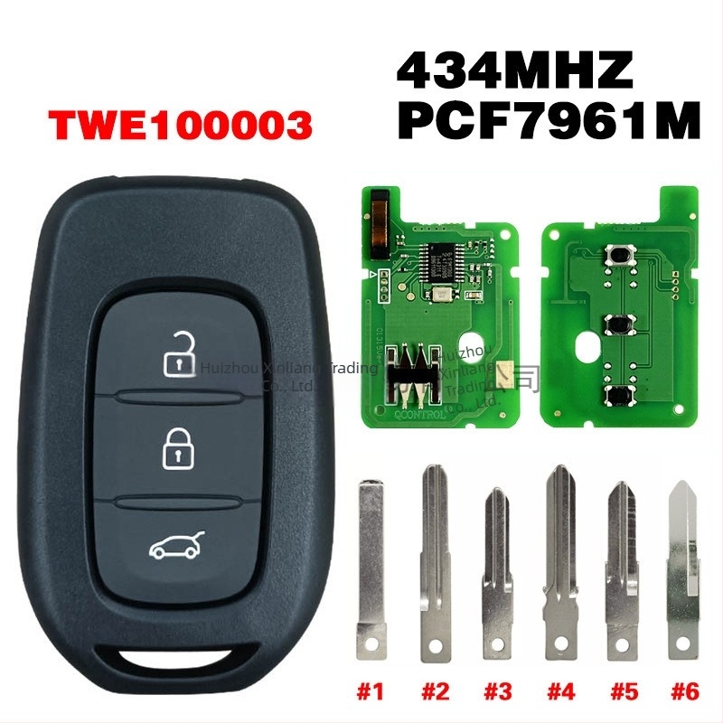 Renault Symbol 2012-2018 3-gombos sík penge kulcs, TWE100003 PCF7961M 434MHz