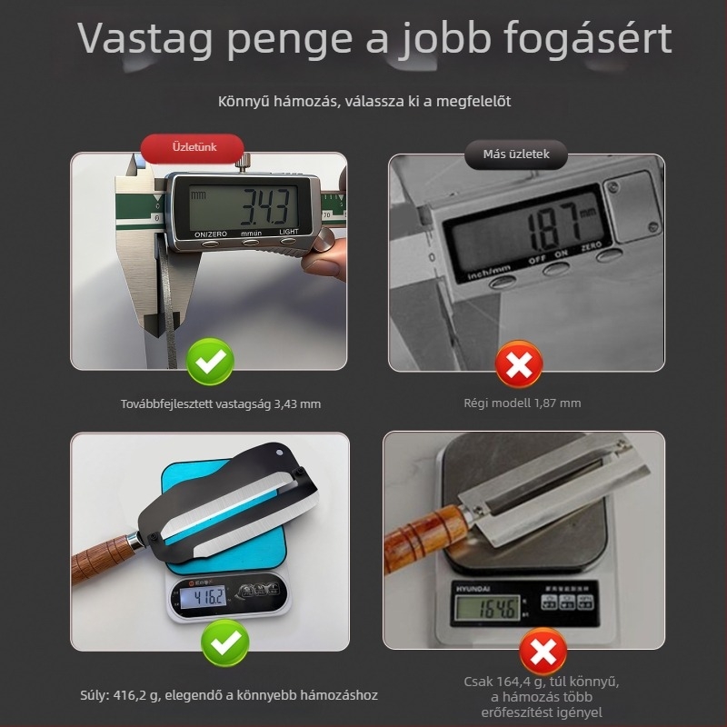Többcélú mangán acél cukornád kés, vastag pengével, nagy csúszásmentes fa markolattal, kettős élű a hámozáshoz és vágáshoz