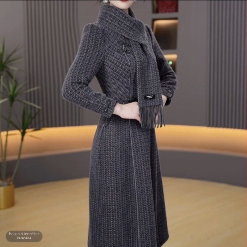 Kínai stílusú patchwork midi ruha álló gallérral, hosszú ujjú, őszi-téli 2025