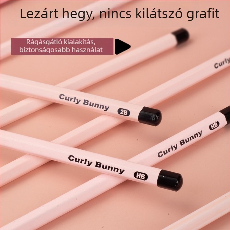 Curly Bunny rózsaszín ceruza az első osztályosok számára, hatszögletű test HB, törésálló, 2B ceruza