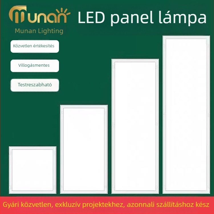 Beépített mennyezeti LED panel világítás 450×450 mm, 60×60 cm panel, gipsz-kőgyapot lemez, irodai világítás