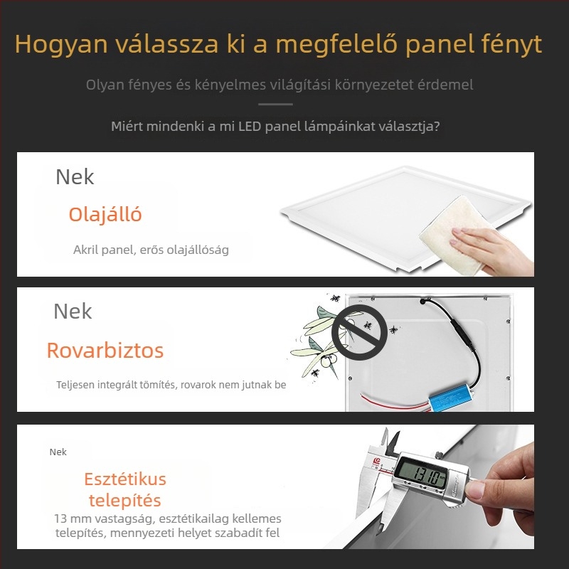 Beépített mennyezeti LED világítás konyhához, alumínium panel beépített, 30×30 cm, 300×600 mm, 600 mm síkpaneles világítás