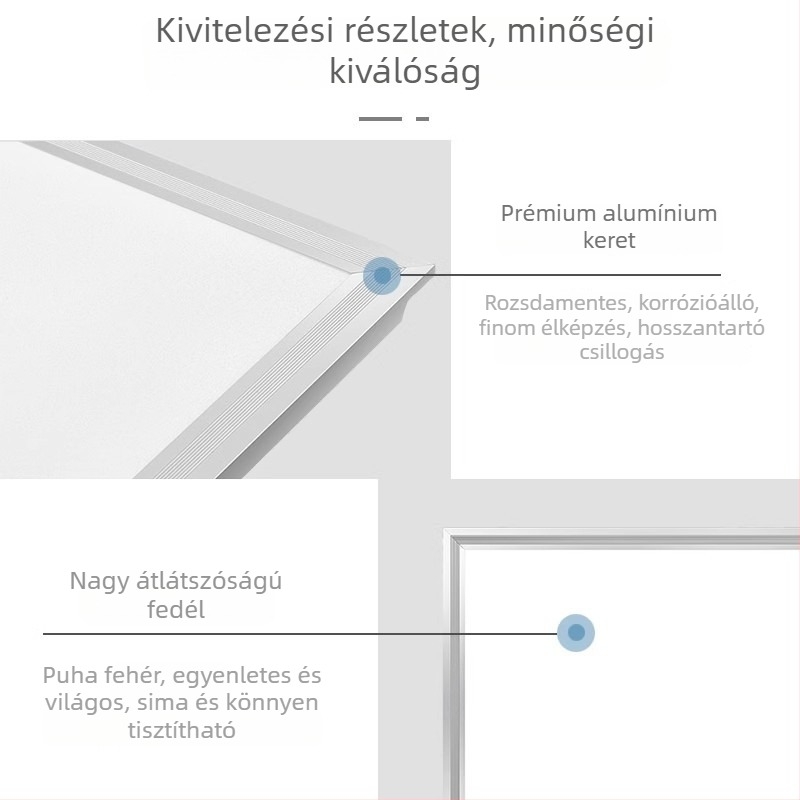 LED síkpanel 600x600, beépített mennyezetes irodai világítás, alumínium panel