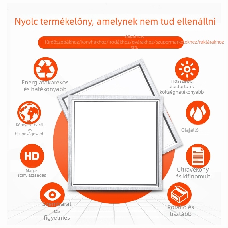 Integrált mennyezeti LED síkpanel világítás 600x600 mm, 60x60 panel világítás, gipsz–ásványgyapot lemez, 1,3 cm vastagság