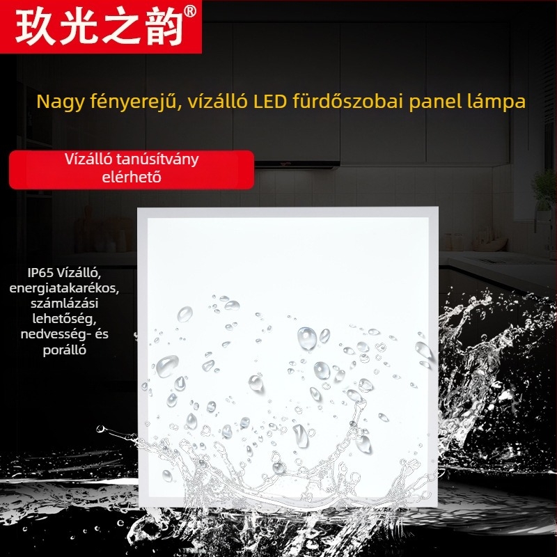 Beépített mennyezeti LED-panel 600×600, vízálló, alumínium burkolattal, 30×30×60 fürdőszobába