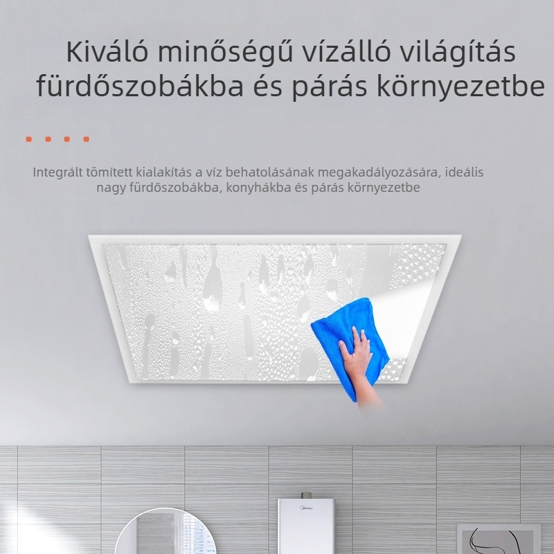 Beépített mennyezeti LED-panel 600×600, vízálló, alumínium burkolattal, 30×30×60 fürdőszobába