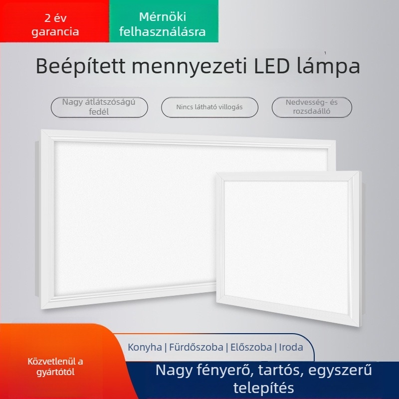 Beépített mennyezeti LED lámpa fürdőszobába és konyhába, síkpaneles lámpa, alumínium keret