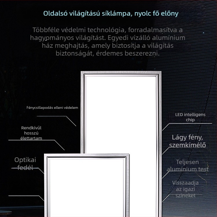 Szupervékony integrált mennyezeti LED panel oldalirányú megvilágítással, 300×300 mm, beépített alumínium panelbe