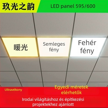 Beépíthető mennyezet LED panel 600x600, neutrális és meleg fény, három fényhőmérséklet opció, gipsz-mineralvattás lemez, alumínium keret.