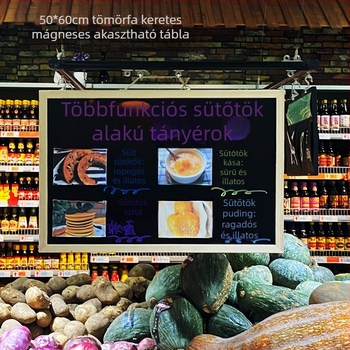 50 × 60 cm-es egyoldalas mágneses, függő tábla boltban és otthonra egyaránt, oktatásra és képzésre; krétával és fluoreszkáló filccel írható.
