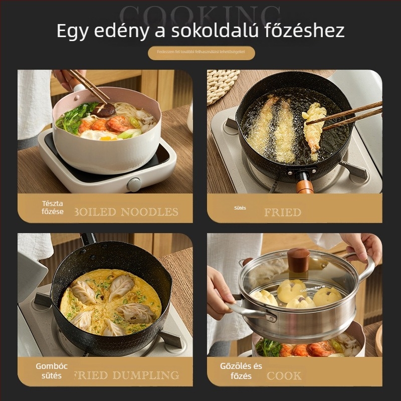 Nem tapadó bébi tejfőző fazék levesekhez, kis méret Maifan kővel és üvegfedővel