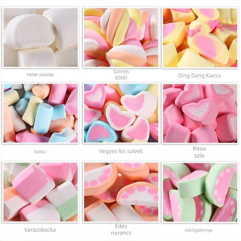 Gyerekeknek szóló gyümölcsös gumicukor és marshmallow, sütéshez és tortadíszítéshez, szív alakú ropogós hópelyhekkel