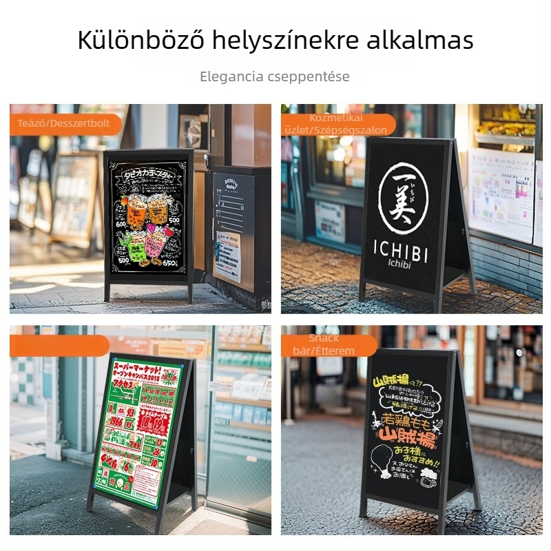 A-formájú, kétoldalas menütábla éttermeknek és kávézóknak, mágneses, írható fluoreszcens markerrel vagy krétával.