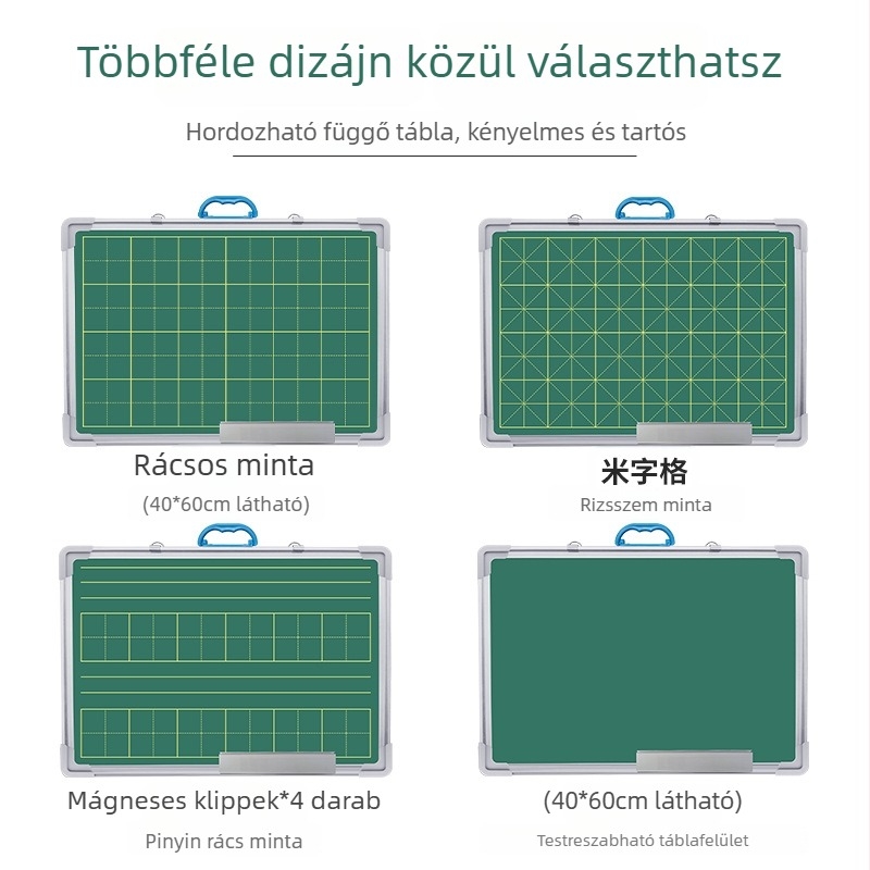 Hordozható, kétoldalas írásgyakorló tábla tanárok számára, pinyin hálóval és kínai karakterek hálóval, törölhető felülettel