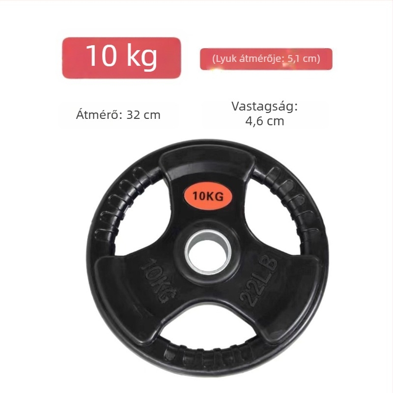 5 kg-os gumírozott olimpiai súlytárcsák háromlyukas kialakítással, kézi fogással