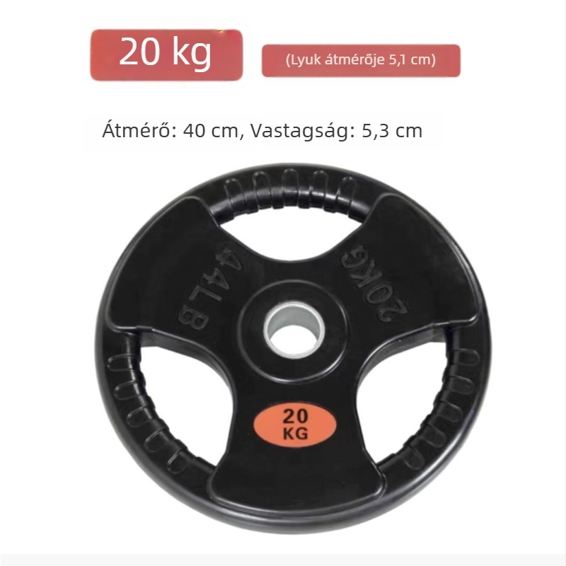 5 kg-os gumírozott olimpiai súlytárcsák háromlyukas kialakítással, kézi fogással