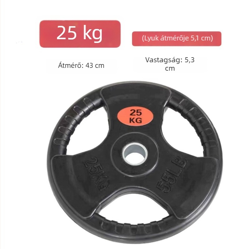 5 kg-os gumírozott olimpiai súlytárcsák háromlyukas kialakítással, kézi fogással