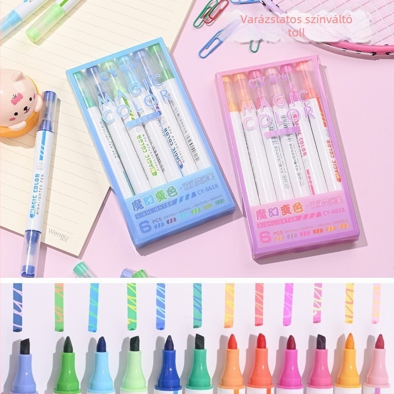 Mágikus színváltó toll, dupla végű fluoreszkáló marker, sokszínű rajzokhoz, DIY diákoknak