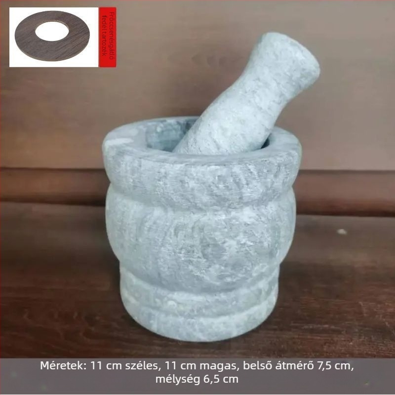 Természetes kő fokhagyma mozsár és zúzó, hámozóval