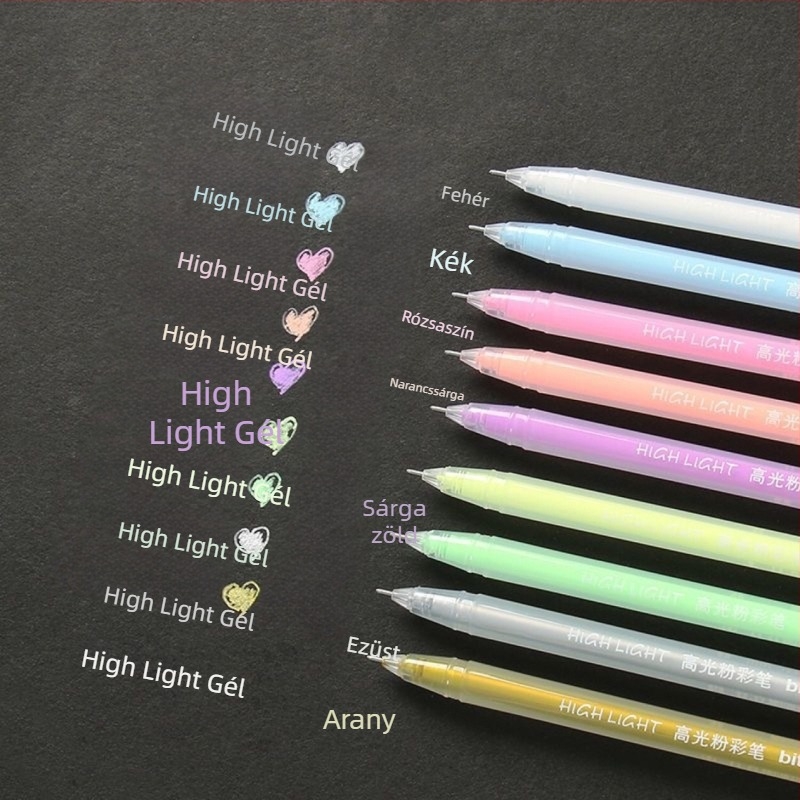 Bai Tong 982 Pastell fluoreszkáló gél tollak, 9 szín fekete kartonhoz és napló kontúrozáshoz