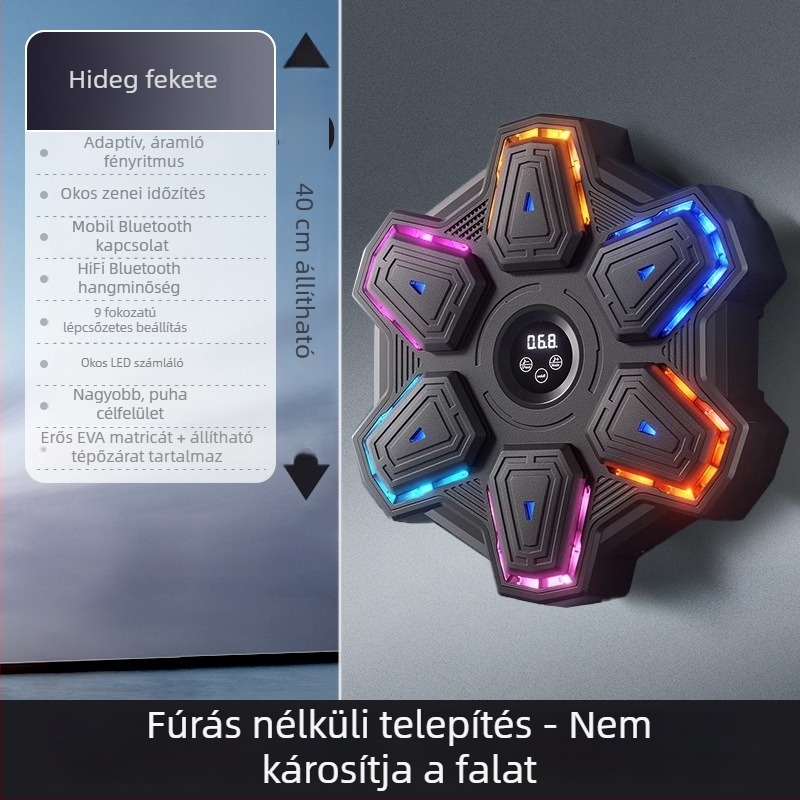 Okos zenés bokszgép otthoni használatra – felnőtt edzés zenés falra irányítva és Sanda felszereléssel