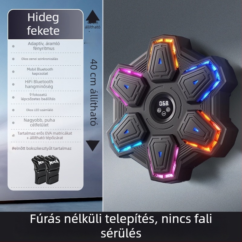 Okos zenés bokszgép otthoni használatra – felnőtt edzés zenés falra irányítva és Sanda felszereléssel