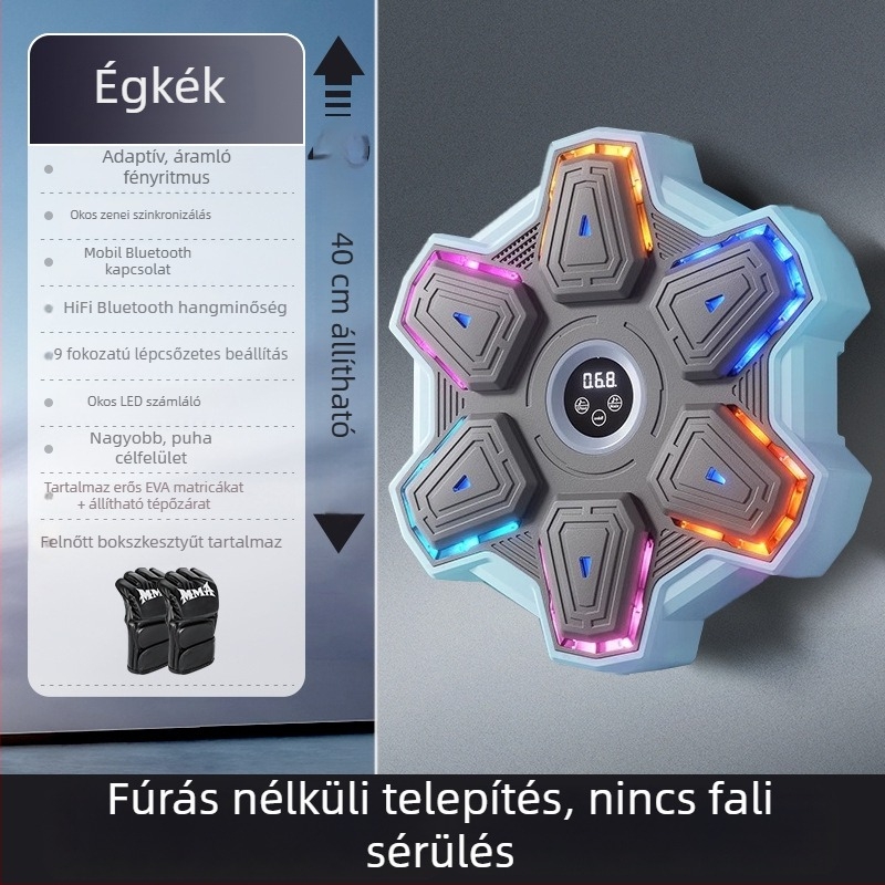 Okos zenés bokszgép otthoni használatra – felnőtt edzés zenés falra irányítva és Sanda felszereléssel